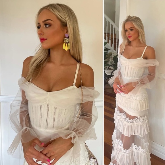 NWT JONATHAN SIMKHAI Threaded Lace Tulle Ruffle dress Size 8 - Picture 4 of 16